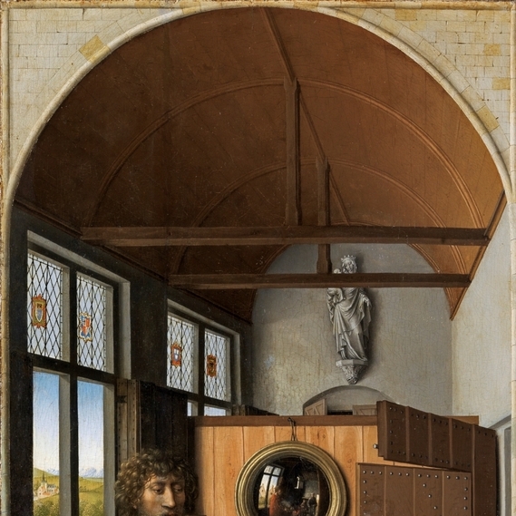 San Juan Bautista y el maestro Enrique de Werl, Robert Campin, Museo del Prado. Vademente