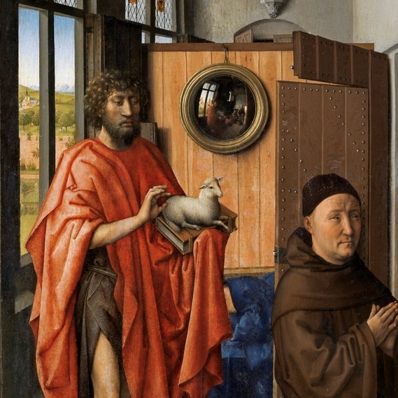San Juan Bautista y el maestro Enrique de Werl, Robert Campin, Museo del Prado. Vademente