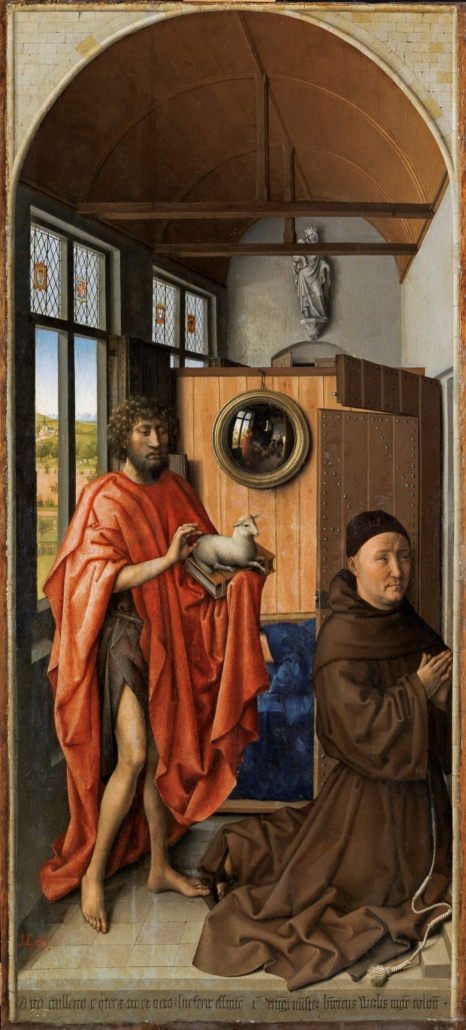 San Juan Bautista y el maestro Enrique de Werl, Robert Campin, Museo del Prado. Vademente