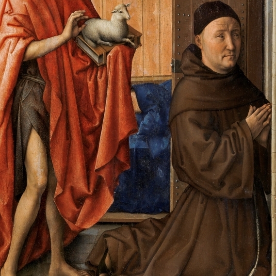 San Juan Bautista y el maestro Enrique de Werl, Robert Campin, Museo del Prado. Vademente