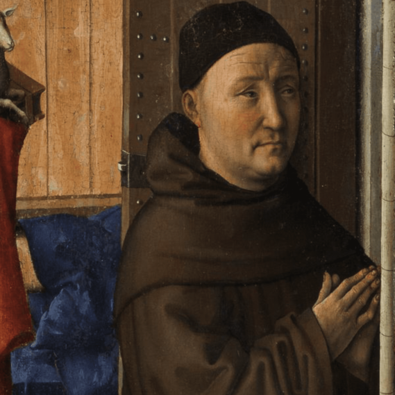 San Juan Bautista y el maestro Enrique de Werl, Robert Campin, Museo del Prado. Vademente
