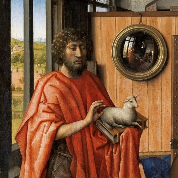 San Juan Bautista y el maestro Enrique de Werl, Robert Campin, Museo del Prado. Vademente