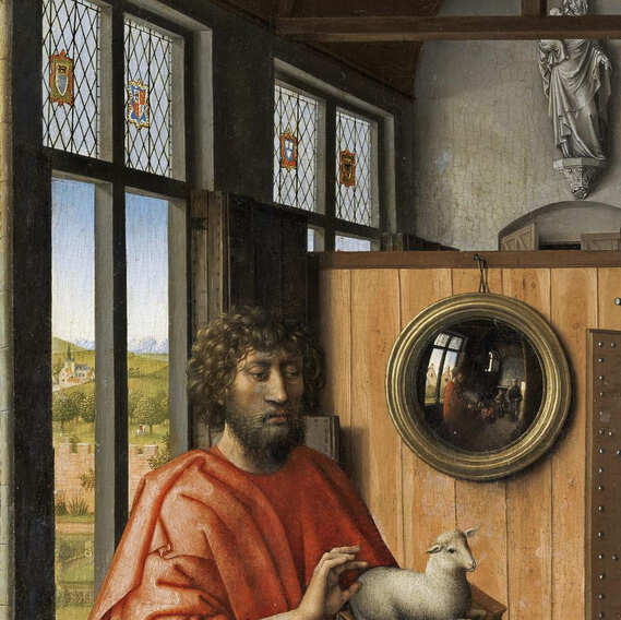 San Juan Bautista y el maestro Enrique de Werl, Robert Campin, Museo del Prado. Vademente